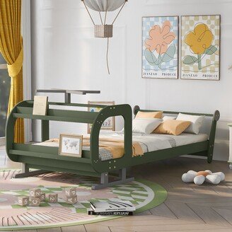 EDWINRAY Twin Size Plane Shaped Platform Bed with Rotatable Propeller & Shelves, Green