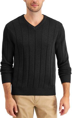 Men's Drop-Needle V-Neck Cotton Sweater, Created for Macy's