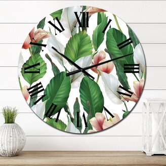 Designart 'Pink And White Tulips With Bright Green Leaves I' Patterned wall clock