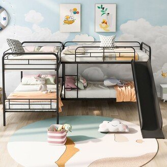 NOVABASA Twin Size L-Shaped Metal Bunk Bed with Slide and Ladder, Black