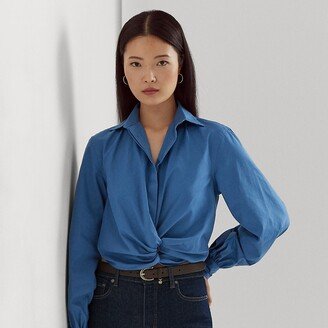 Ralph Lauren Twist-Front Broadcloth Cropped Shirt