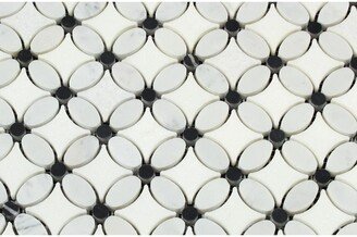 Thassos White Marble Polished Florida Flower Mosaic Tile W/Black Dots