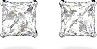 Attract stud earrings, Square cut, White, Rhodium plated