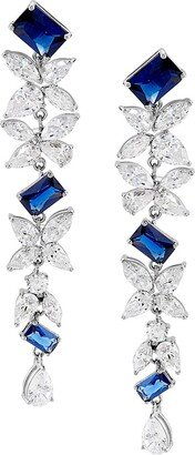 Versailles Floral Sterling Silver, Cubic Zirconia & Nono Blue Sapphire Linear Drop Earrings