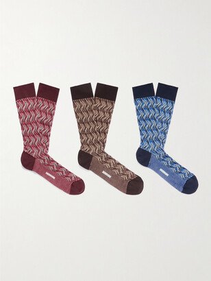 Three-Pack Crochet-Knit Cotton-Blend Socks-AA