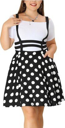 Agnes Orinda Agne Orinda Women' Plu Size Supender Detachable Strap A-Line Polka Dot Skirt Blue 1X