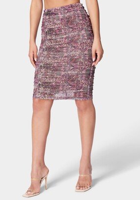 Ruched Mesh Midi Skirt