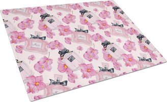 BB7510LCB Watercolor Pink Flowers & Perfume Glass Cutting Board, Large