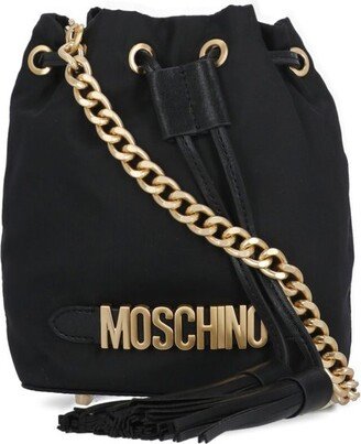 Logo Plaque Chain-Linked Bucket Bag