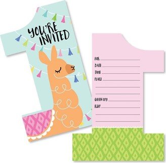 Big Dot of Happiness 1st Birthday Whole Llama Fun - Shaped Fill-in Invites - Llama First Birthday Party Invitation Cards with Envelopes - Set of 12