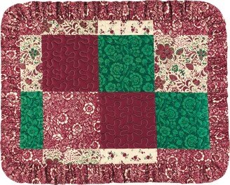 Collections Etc Patchwork Ruffle Pillow Sham in Burgundy, Green and Beige