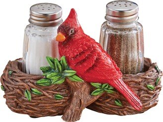 Collections Etc Hand-Painted Cardinal Nest Salt & Pepper Shaker 3-Piece Set