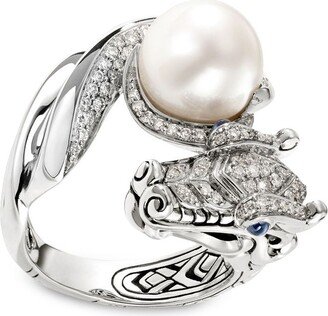 Legends Naga freshwater pearl and diamond pavé ring