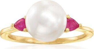 8mm Cultured Pearl and . Ruby Ring in 14kt Yellow Gold