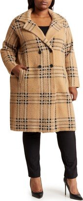 Eyelash Plaid Double Breasted Sweater Coat