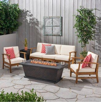 Driscoll 7pc Acacia Wood Chat Set with Fire Pit - Teak/Cream/Brown