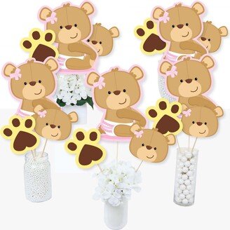 Big Dot Of Happiness Baby Girl Teddy Bear - Baby Shower Centerpiece Sticks - Table Toppers -Set of 15