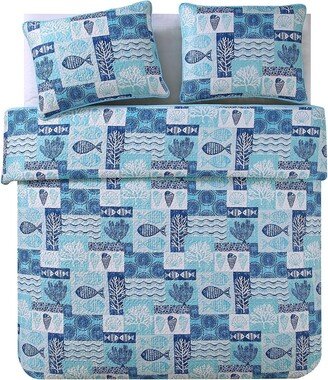 Patchwork Sea Life Reversible Quilt Set - King