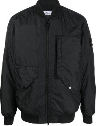 Compass-patch zip-up bomber jacket