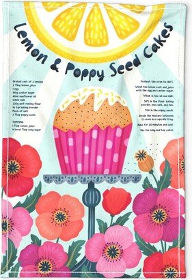 Cupcake Recipe Tea Towel - Lemon & Poppy Seed Cakes By Rocketandindigo Sunshine Kitchen Linen Cotton Canvas Spoonflower