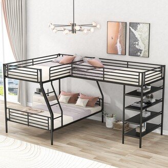 GEROJO L-Shaped Metal Twin Over Full Bunk Bed & Twin Loft Bed