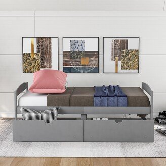 EDWINRAY Twin Size Wooden Platform Bed Daybed with 2 Drawers, Grey