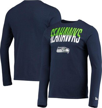 Men's College Navy Seattle Seahawks Combine Authentic Split Line Long Sleeve T-shirt