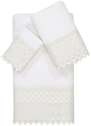 100% Turkish Cotton Aiden 3Pc White Lace Embellished Towel Set-AK