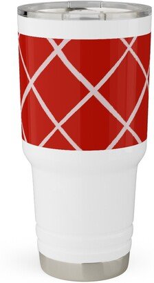 Travel Mugs: Check On Red Travel Tumbler, 30Oz, Red