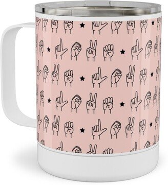 Travel Mugs: Love Sign Language Stainless Steel Mug, 10Oz, Pink