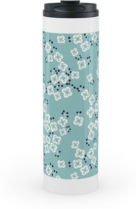 Travel Mugs: Japanese Blossom - Blue Stainless Mug, White, 20Oz, Blue