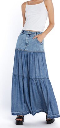 Wash Lab Denim Contrast Tiered Denim Maxi Skirt