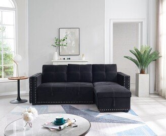 Sectional Sofa with Pulled Out Bed, 2 Seats Sofa and Reversible Chaise with Storage