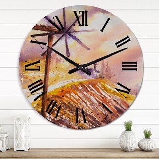 Designart 'Watermill In Italian Landscape I' Country wall clock