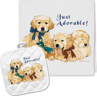 Golden Retriever Kitchen Dish Towel & Pot Holder Gift Set