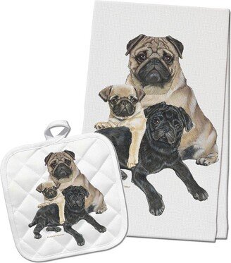 Pug Kitchen Dish Towel & Pot Holder Gift Set