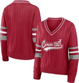 Women's Wear by Erin Andrews Crimson Alabama Crimson Tide Script Sleeve Stripe V-Neck Pullover Sweater