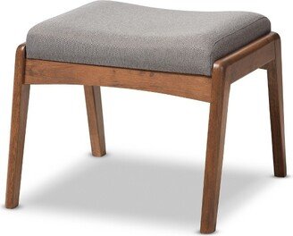 Roxy Mid - Century Modern Wood Finish and Fabric Upholstered Ottoman - Gray, Walnut Brown