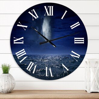 Designart 'Full Moon Over Dark Ocean At Night' Nautical & Coastal wall clock