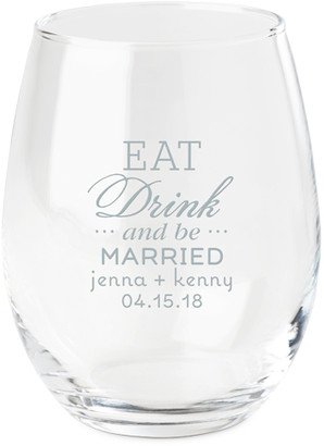 Stemless Wine Glasses: Eat, Drink And Be Married Wine Glass, Etched Wine, White