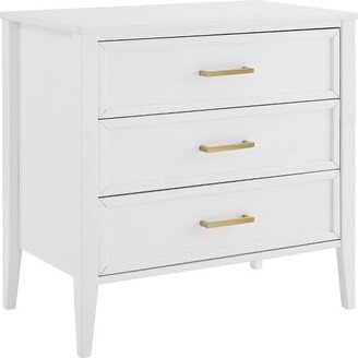 MUSEHOMEINC MUSEHOMINC Solid Wooden Mid Century Design 3 Drawer Dresser Chest of Drawers Nightstand w/ Electroplated Metal Handle, Side Table for Bedroom, White