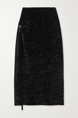 Embellished Stretch-velour Midi Skirt - Black