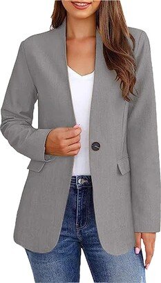 Tdvcpmkk Women's Suit Jacket Long-Sleeved Women's Suit Versatile Solid Color Fashion Classic Basic V-Neck Jacket Gray-AA