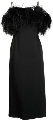 Feather-Trim Satin Midi Dress