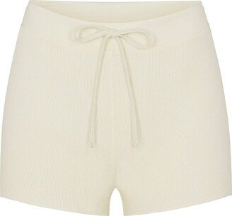 Cotton Rib Drawstring Short | Bone