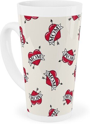 Mugs: Mom Heart Tattoo - Red On Cream Tall Latte Mug, 17Oz, Red