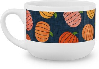 Mugs: Pumpkin Toss - Orange On Blue Latte Mug, White, 25Oz, Orange