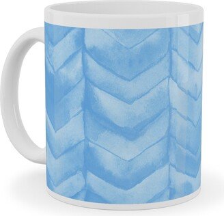 Mugs: Watercolor Chevron Ceramic Mug, White, 11Oz, Blue