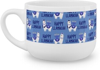 Mugs: Happy Llamakah - Blue Latte Mug, White, 25Oz, Blue