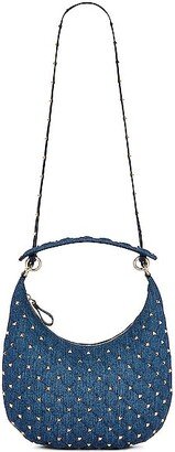 Small Rockstud Spike Hobo Bag in Blue